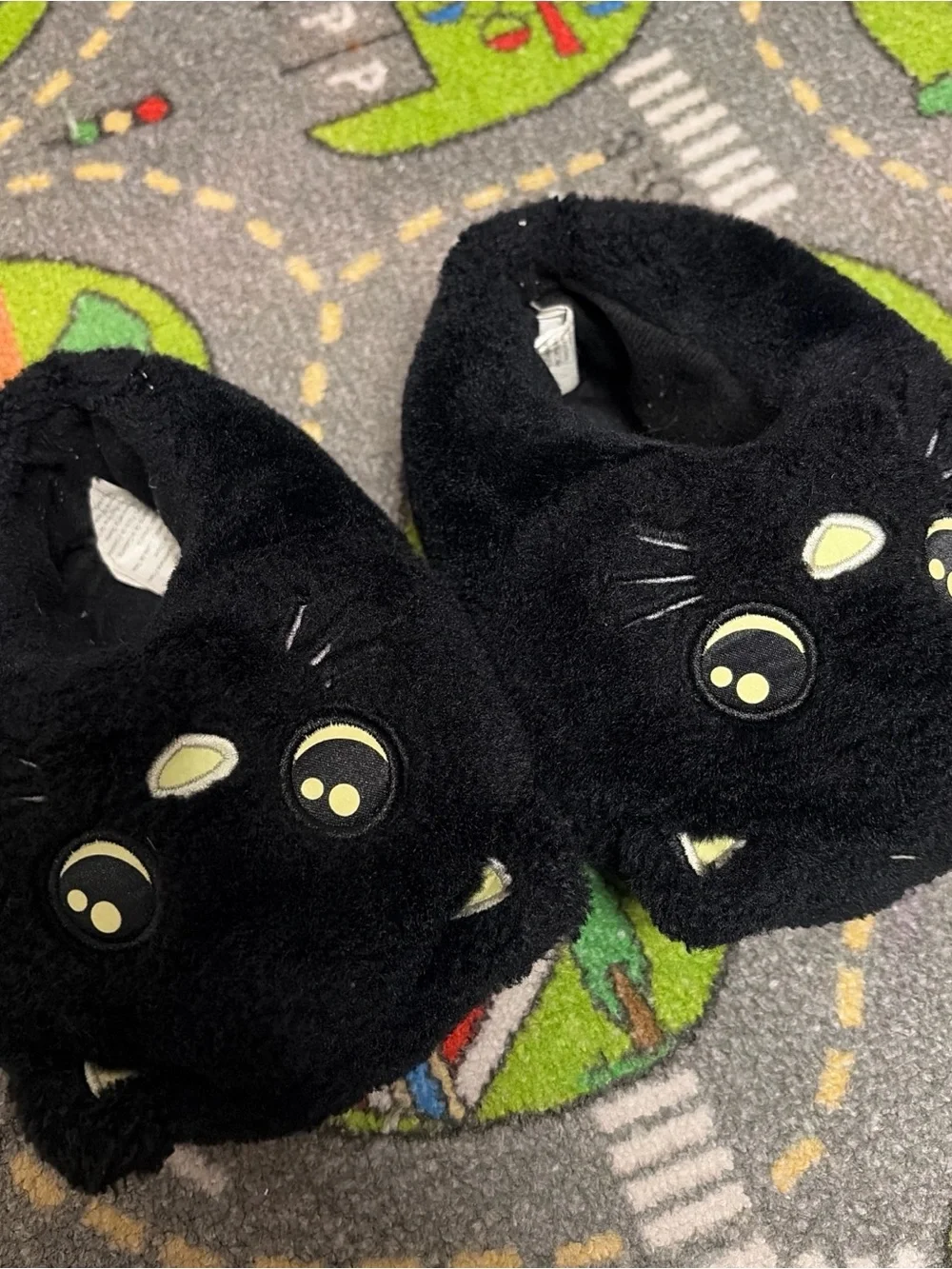 Black Cat Plush Kids Slippers - Size XS (7/8)